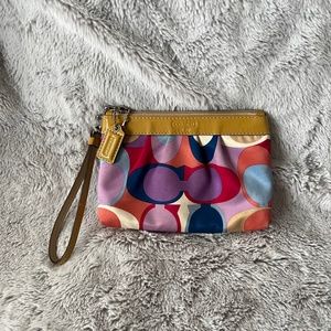 Y2K Vintage Coach Multi-Color Signature Print Wristlet with Yellow Trim